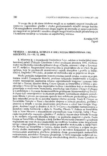 Musica scienza e idee nella Serenissima del Seicento, Venezia, 13.-15. 12. 1993. / Stanislav Tuksar