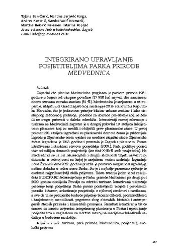 Integrirano upravljanje posjetiteljima Parka prirode Medvednica / Tajana Ban Ćurić, Martina Jurjević Varga, Andrea Kostelić, Sandra Wolf Kramarić, Martina Belović Kelemen, Marina Popijač 