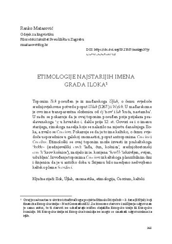 Etimologije najstarijih imena grada Iloka / Ranko Matasović 