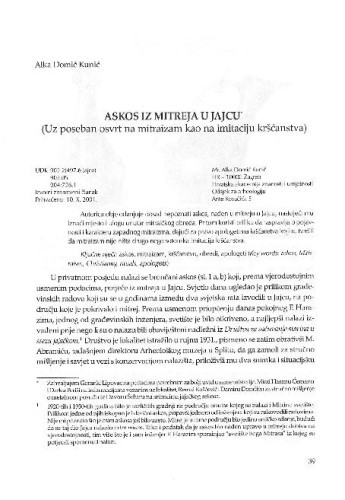 Askos iz mitreja u Jajcu (uz poseban osvrt na mitraizam kao na imitaciju kršćanstva) / Alka Domić-Kunić