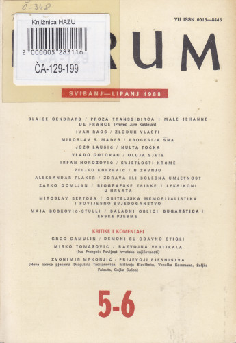 God. 27(1988), knj. 55, br. 5-6 (svibanj-lipanj ) / glavni i odgovorni urednik Slavko Mihalić