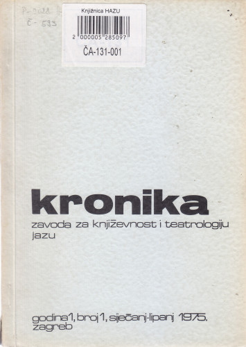 Kronika Zavoda za književnost i teatrologiju JAZU
