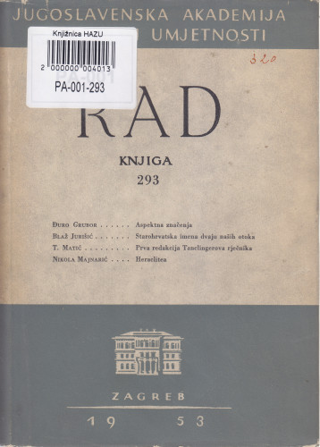 Knj. 4(1953)=knj. 293 / urednici Petar Skok i Sreten Živković