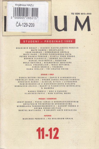 God. 28(1989), knj. 58, br. 11-12 (studeni-prosinac) / glavni i odgovorni urednik Slavko Mihalić