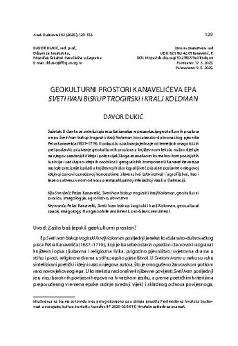 Geokulturni prostori Kanavelićeva epa Sveti Ivan biskup trogirski i kralj Koloman / Davor Dukić
