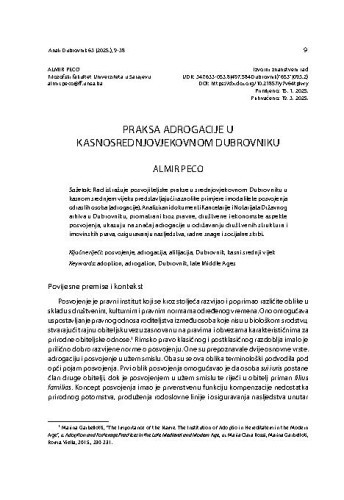 Praksa adrogacije u kasnosrednjovjekovnom Dubrovniku / Almir Peco