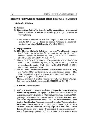 Djelatnost Hrvatskog muzikološkog društva u 2024. godini / Vjera Katalinić