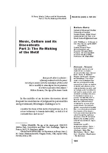 Music, Culture and its Discontents Part 2: The Re-Making of a Motif / Barbara Barry