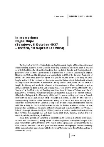 In memoriam: Bojan Bujić (Sarajevo, 6 October 1937 - Oxford, 13 September 2024)) / Stanislav Tuksar