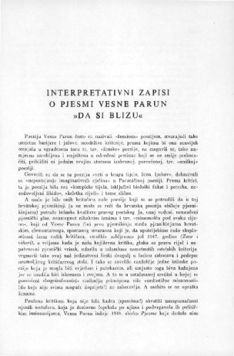 Interpretativni zapisi o pjesmi Vesne Parun 