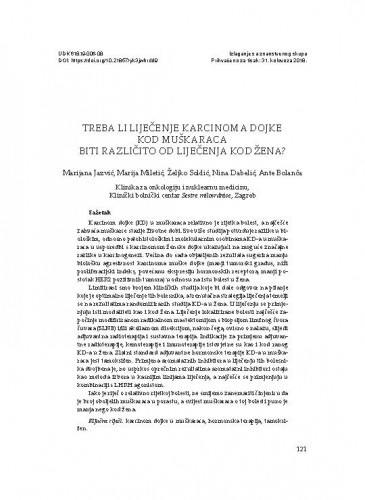 Treba li liječenje karcinoma dojke kod muškaraca biti različito od liječenja kod žena? / Marijana Jazvić, Marija Miletić, Željko Soldić, Nina Dabelić, Ante Bolanča
