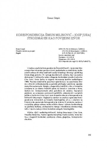 Korespondencija Šimun Milinović – Josip Juraj Strossmayer kao povijesni izvor / Zoran Grijak