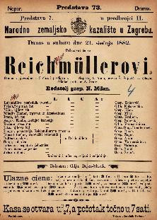 Reichmüllerovi : gluma s pjevanjem u 3 čina i predigrom / glasbu skladao profesor gosp. a. Švarc