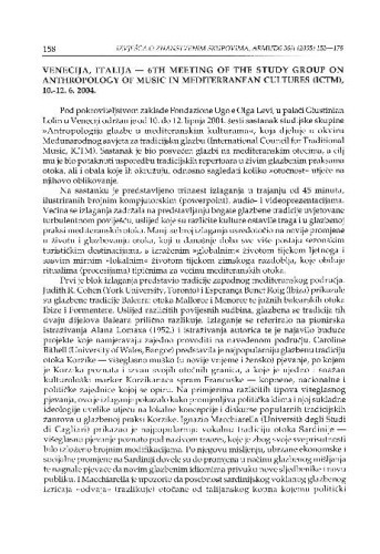Venecija, Italija - 6th meeting of the Study group on Anthropology of music in Mediterranean cultures (ICTM), 10.-12. 6. 2004. : [izvješće] / Joško Ćaleta