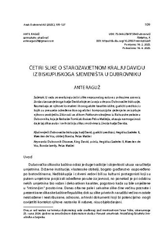 Četiri slike o starozavjetnom kralju Davidu iz Biskupijskoga sjemeništa u Dubrovniku / Ante Raguž