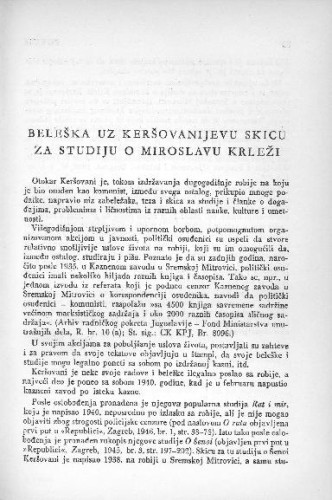 Beleška uz Keršovanijevu skicu za studiju o Miroslavu Krleži / N. Seferović