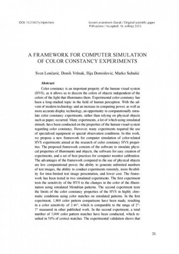 A Framework for Computer Simulation of Color Constancy Experiments / Sven Lončarić, Donik Vršnak, Ilija Domislović, Marko Subašić