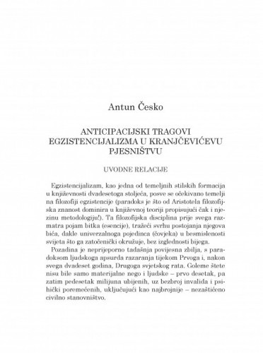 Anticipacijski tragovi egzistencijalizma u Kranjčevićevu pjesništvu / Antun Česko