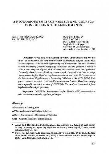 Autonomous Surface Vessels and COLREGs: Considering the Amendments / Mišo Mudrić, Fausto Ferreira