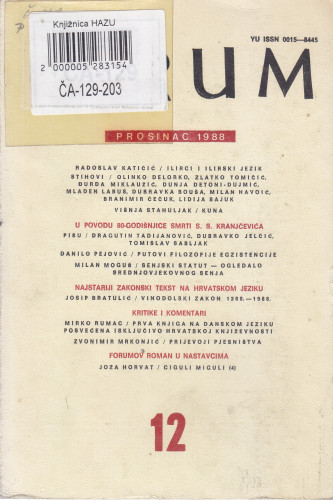 God. 27(1988), knj. 56, br. 12 (prosinac) / glavni i odgovorni urednik Slavko Mihalić