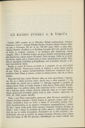 Uz radnu svesku A. B. Šimića / I. Frangeš