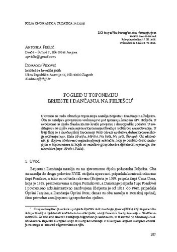 Pogled u toponimiju Brijeste i Dančanja na Pelješcu / Antonija Prišlić, Domagoj Vidović