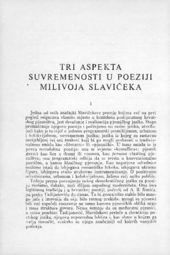 Tri aspekta suvremenosti u poeziji Milivoja Slavičeka / A. Šoljan