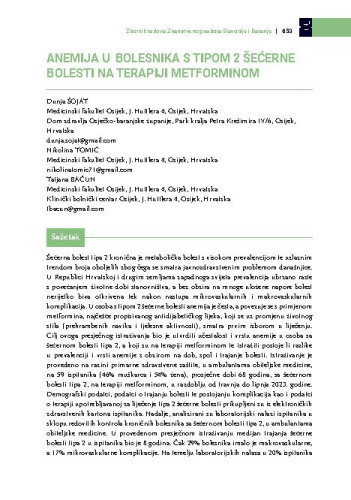Anemija u bolesnika s tipom 2 šećerne bolesti na terapiji metforminom / Dunja Šojat, Nikolina Tomić, Tatjana Bačun