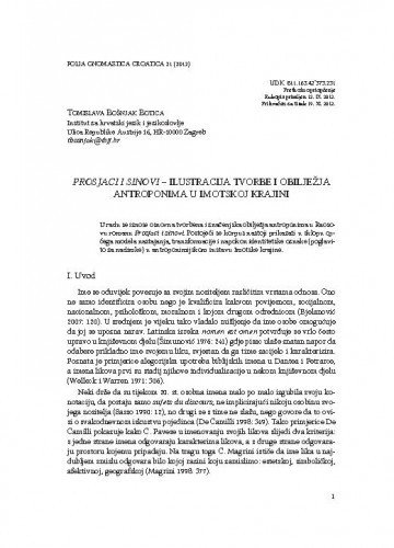 Prosjaci i sinovi - ilustracija tvorbe i obilježja antroponima u Imotskoj krajini / Tomislava Bošnjak Botica