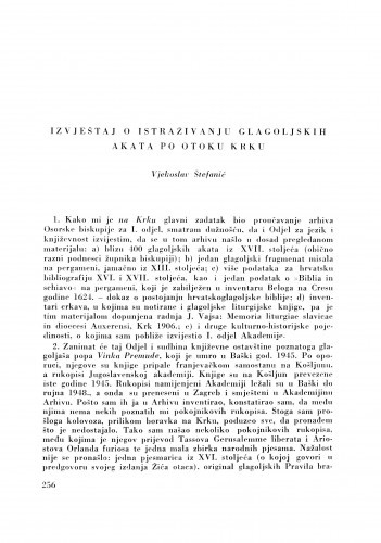 Izvještaj o istraživanju glagoljskih akata po otoku Krku / V. Štefanić