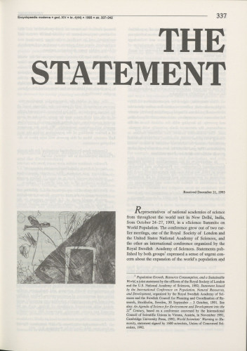 The statement [of the Population Summit of the World's Scientific Academies 1993]