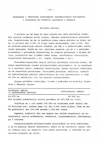 Ekonomska i strateška opravdanost unapređivanja konjarstva i ovčarstva na području Slavonije i Baranje / Miljenko Brinzej