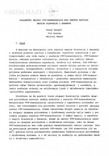 Dugoročni razvoj PTT-komunikacija kao faktor razvoja regije Slavonije i Baranje / Petar Kavgić, Iva Lozina, Milivoj Meter