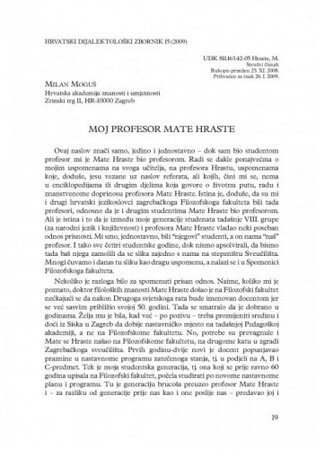 Moj profesor Mate Hraste / Milan Moguš