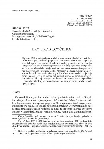 Broj i rod ispočetka / Branka Tafra