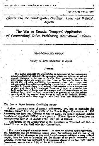 The war in Croatia : Temporal application of conventional rules prohibiting international crimes / Vladimir-Đuro Degan