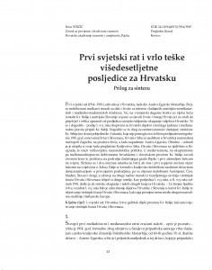 Prvi svjetski rat i vrlo teške višedesetljetne posljedice za Hrvatsku : prilog za sintezu / Petar Strčić