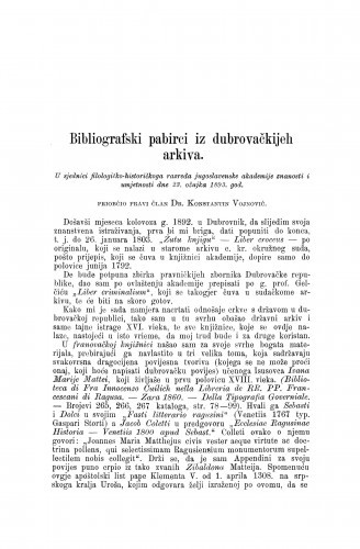Bibliografski pabirci iz dubrovačkijeh arkiva / Kosto Vojnović