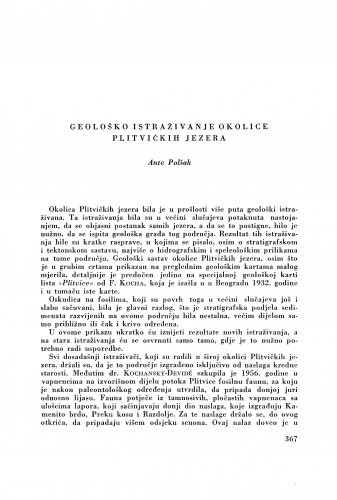 Geološko istraživanje okolice Plitvičkih jezera / A. Polšak