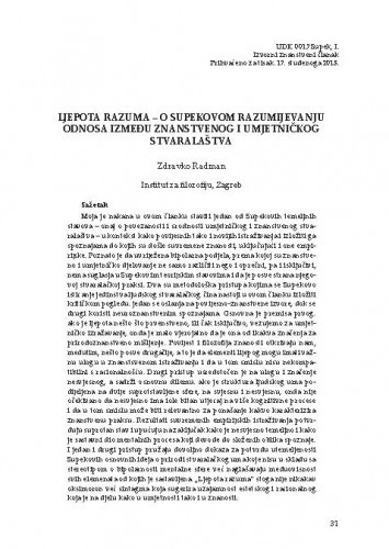 Ljepota razuma - o Supekovom razumijevanju odnosa između znanstvenog i umjetničkog stvaralaštva / Zdravko Radman