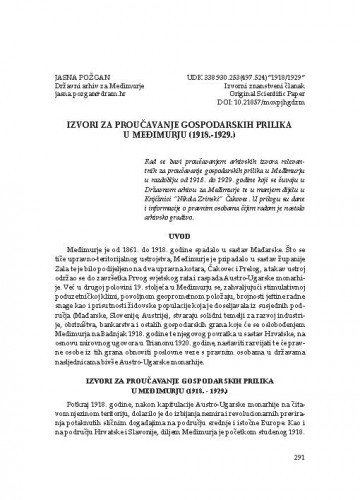 Izvori za proučavanje gospodarskih prilika u Međimurju (1918.–1929.) / Jasna Požgan