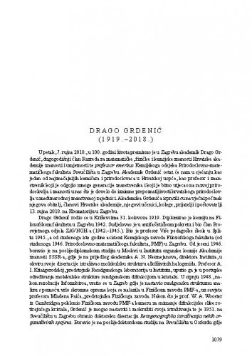 Drago Grdenić (1919.-2018.) : [nekrolog] / Stanko Popović