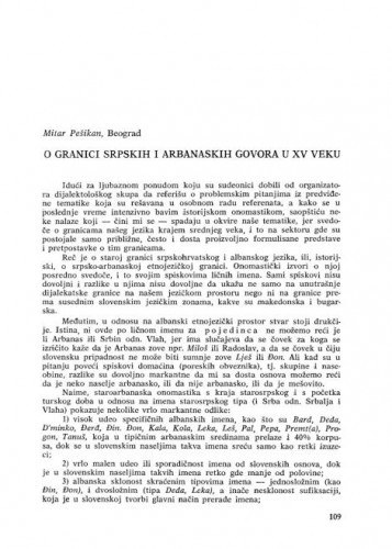 O granici srpskih i arbanaskih govora u XV veku / Mitar Pešikan