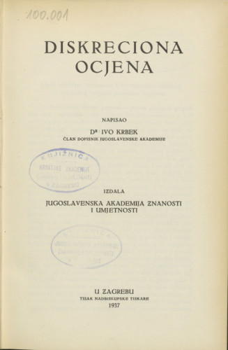 Diskreciona ocjena / napisao Ivo Krbek