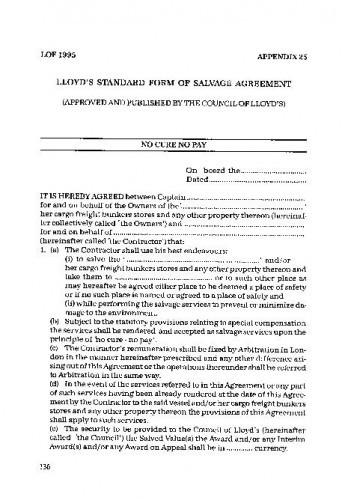 Lloyd's Standard Form of Salvage Agreement (LOF 1995) = Lloyd'sov standardni obrazac ugovora o spašavanju (LOF 1995) / preveo Drago Pavić