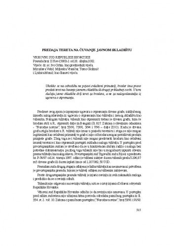 Predaja tereta na čuvanje javnom skladištu : [prikaz presude] / Vesna Skorupan Wolff