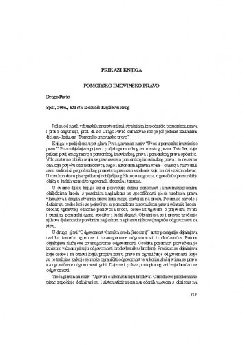 Pomorsko imovinsko pravo (autor: D. Pavić)(Split, Književni krug, 2006.) : [prikaz knjige] / Jasenko Marin