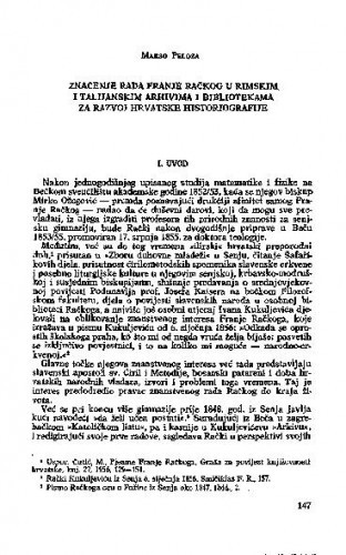 Značenje rada Franje Račkog u rimskim i talijanskim arhivima i bibliotekama za razvoj hrvatske historiografije / Makso Peloza