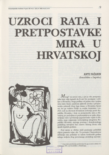 Uzroci rata i pretpostavke mira u Hrvatskoj / Ante Pažanin