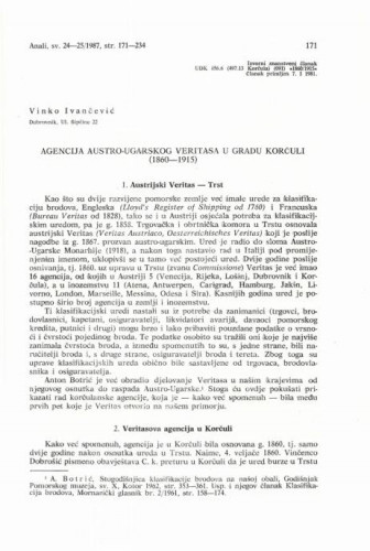Agencija Austro-Ugarskog Veritasa u gradu Korčuli : (1860-1915) / Vinko Ivančević